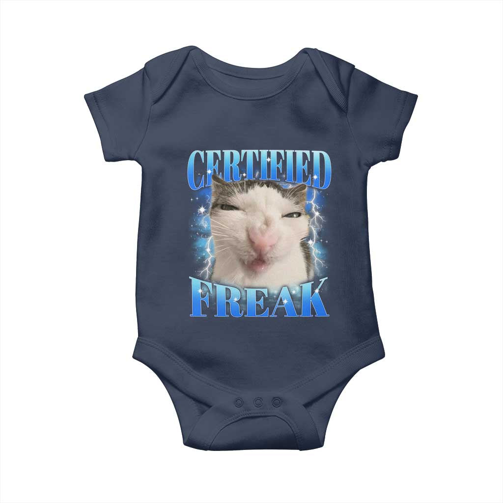 Certified Freak Funny Cat Meme Baby Onesie Internet Memes Gen Z TS10 Navy Print Your Wear