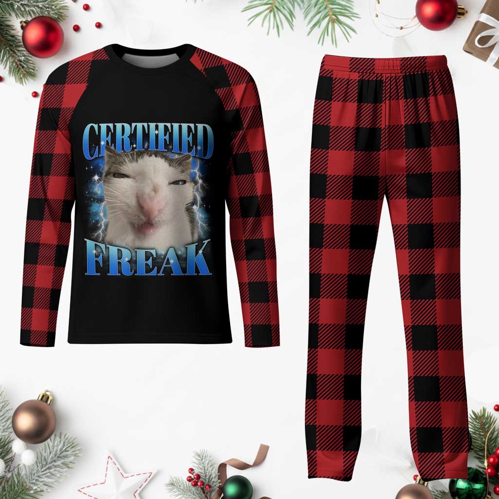 Certified Freak Funny Cat Meme Plaid Pajama Set Internet Memes Gen Z TS10 Buffalo Plaid Print Your Wear