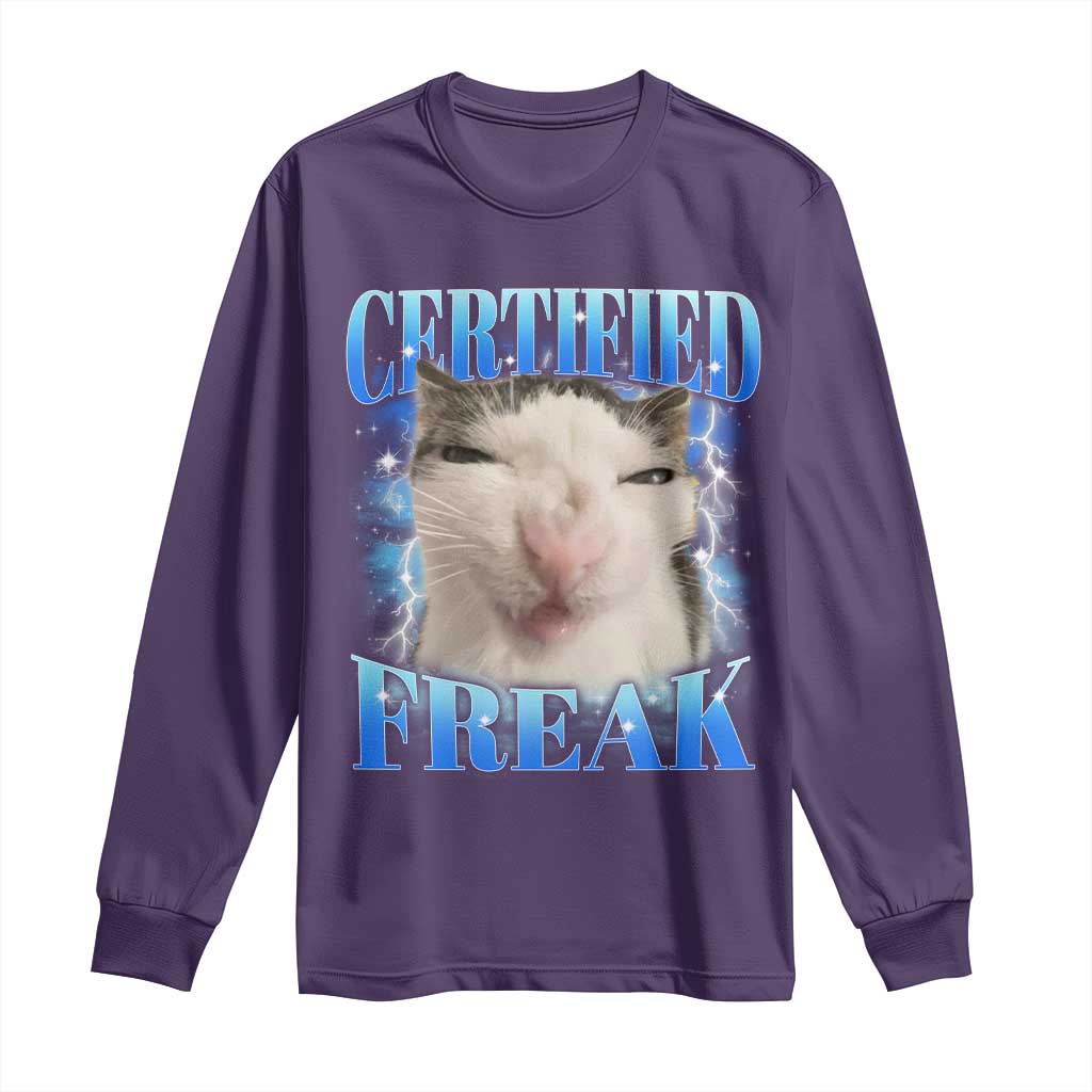 Certified Freak Funny Cat Meme Long Sleeve Shirt Internet Memes Gen Z TS10 Purple Print Your Wear