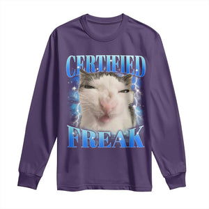 Certified Freak Funny Cat Meme Long Sleeve Shirt Internet Memes Gen Z TS10 Purple Print Your Wear