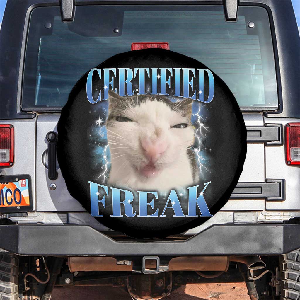 Certified Freak Funny Cat Meme Spare Tire Cover Internet Memes Gen Z TS10 No hole Black Print Your Wear