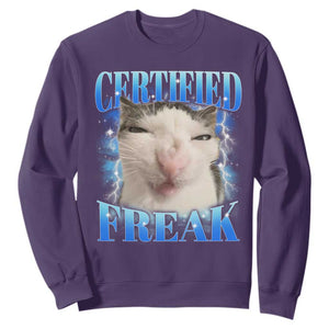 Certified Freak Funny Cat Meme Sweatshirt Internet Memes Gen Z TS10 Purple Print Your Wear