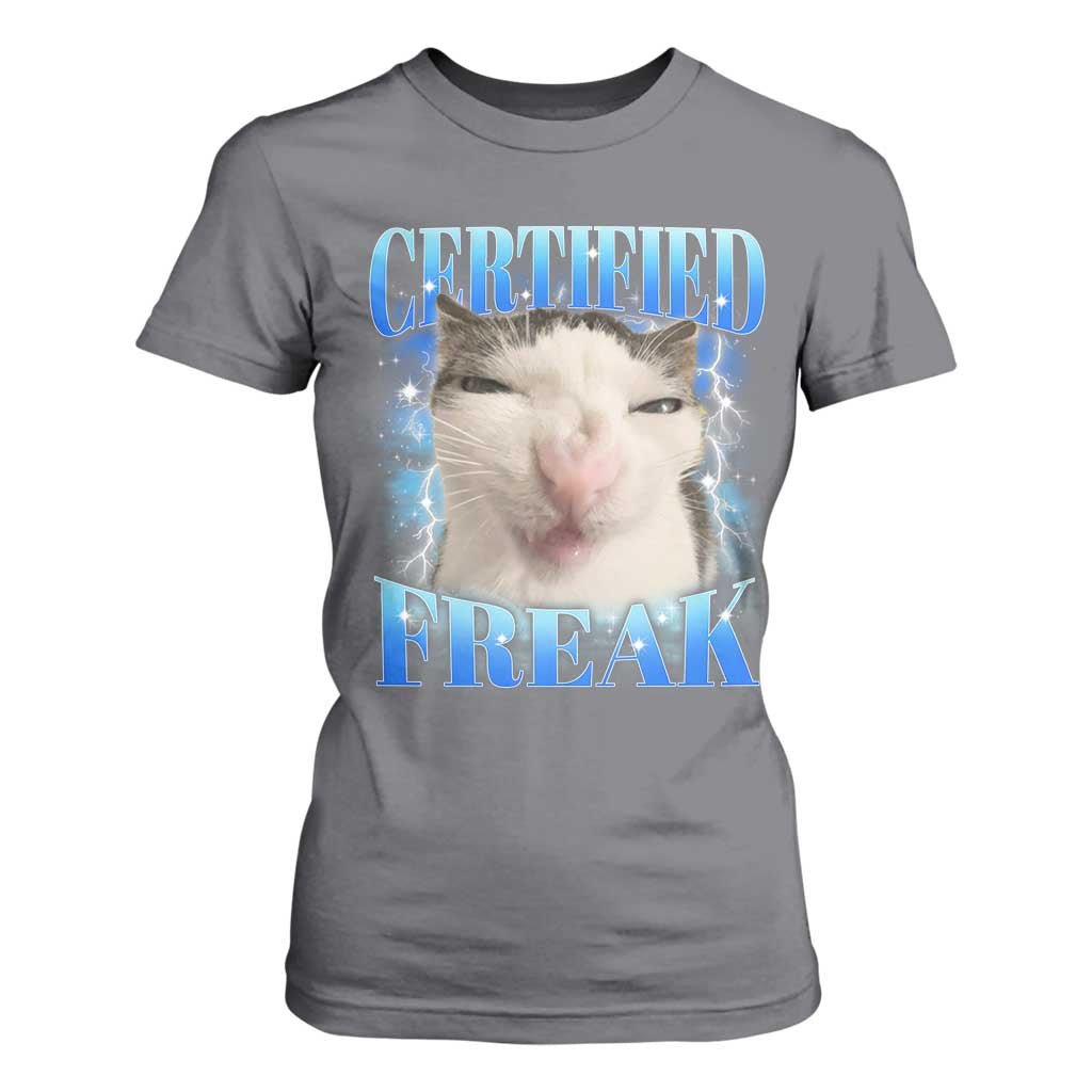Certified Freak Funny Cat Meme T Shirt For Women Internet Memes Gen Z TS10 Charcoal Print Your Wear