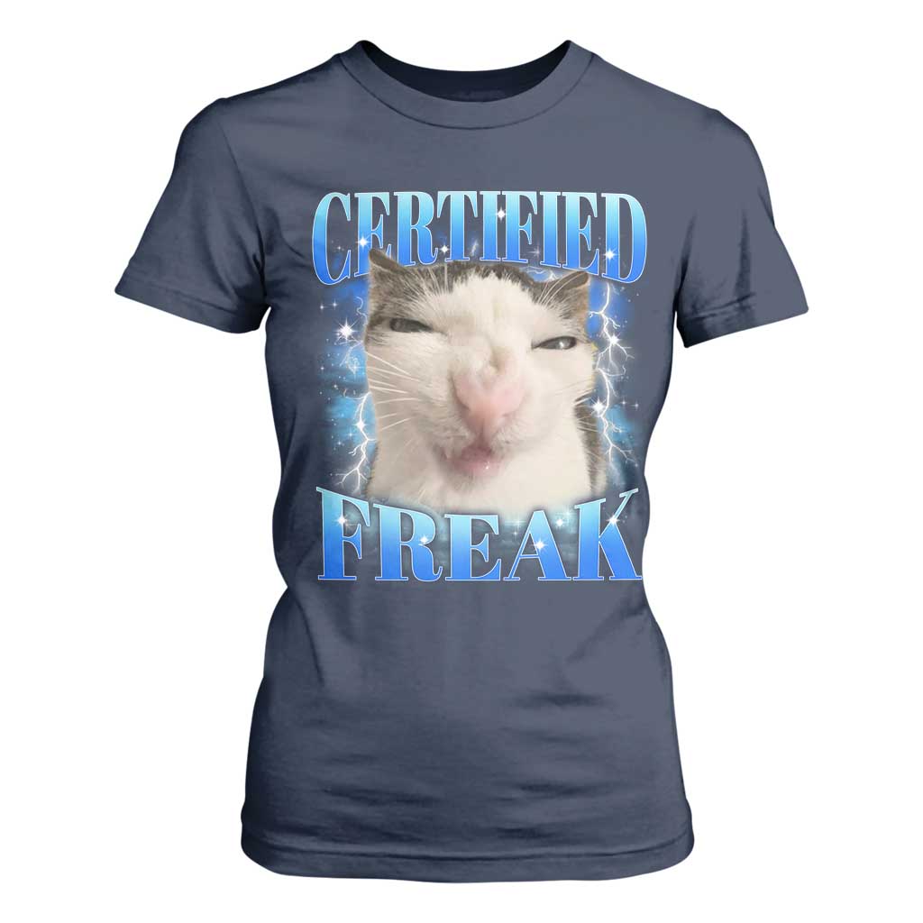 Certified Freak Funny Cat Meme T Shirt For Women Internet Memes Gen Z TS10 Navy Print Your Wear