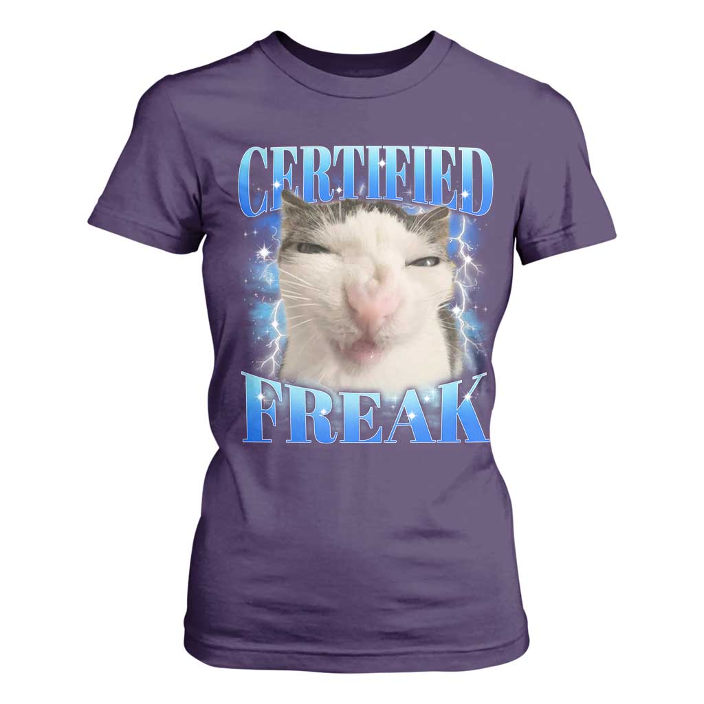 Certified Freak Funny Cat Meme T Shirt For Women Internet Memes Gen Z TS10 Purple Print Your Wear