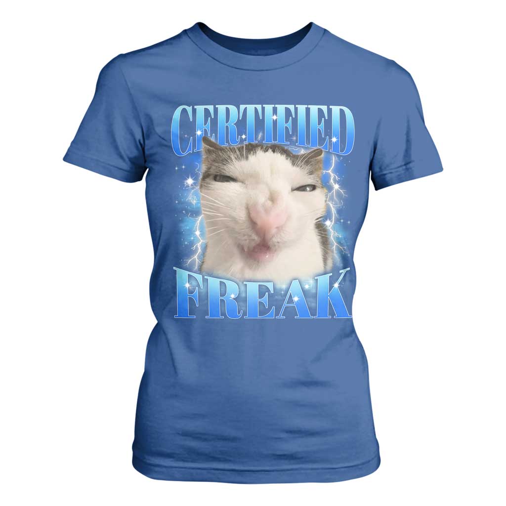 Certified Freak Funny Cat Meme T Shirt For Women Internet Memes Gen Z TS10 Royal Blue Print Your Wear