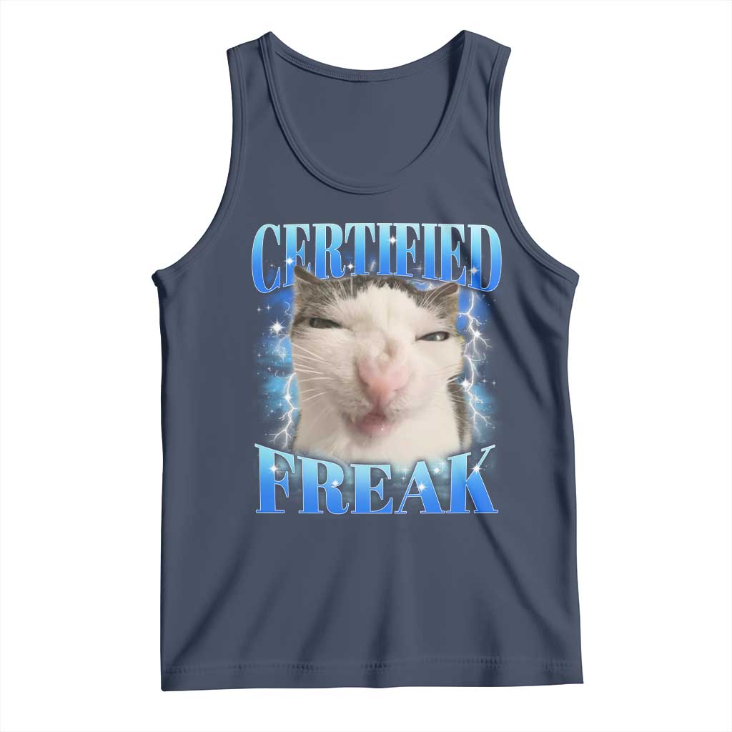 Certified Freak Funny Cat Meme Tank Top Internet Memes Gen Z TS10 Navy Print Your Wear
