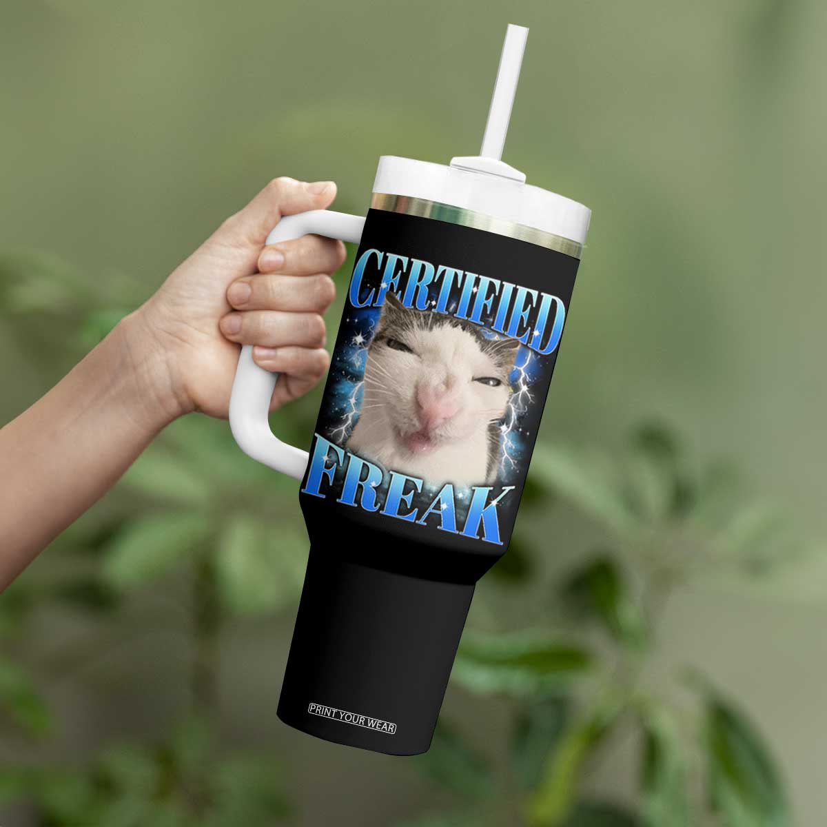 Certified Freak Funny Cat Meme Tumbler With Handle Internet Memes Gen Z TS10 Print Your Wear