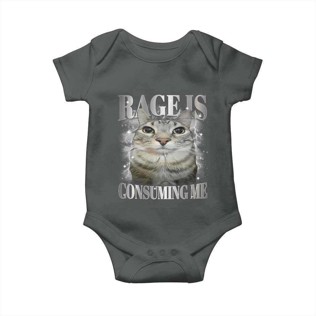 Rage Is Consuming Me Baby Onesie Funny Silly Cat Memes TS10 Dark Heather Print Your Wear