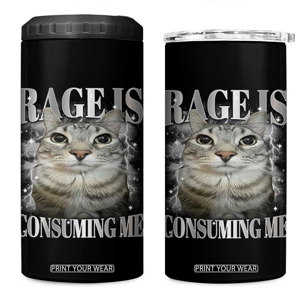 Rage Is Consuming Me 4 in 1 Can Cooler Tumbler Funny Silly Cat Memes TS10 One Size: 16 oz Black Print Your Wear