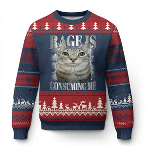 Rage Is Consuming Me Ugly Christmas Sweater Funny Silly Cat Memes TS10 Navy Red Print Your Wear