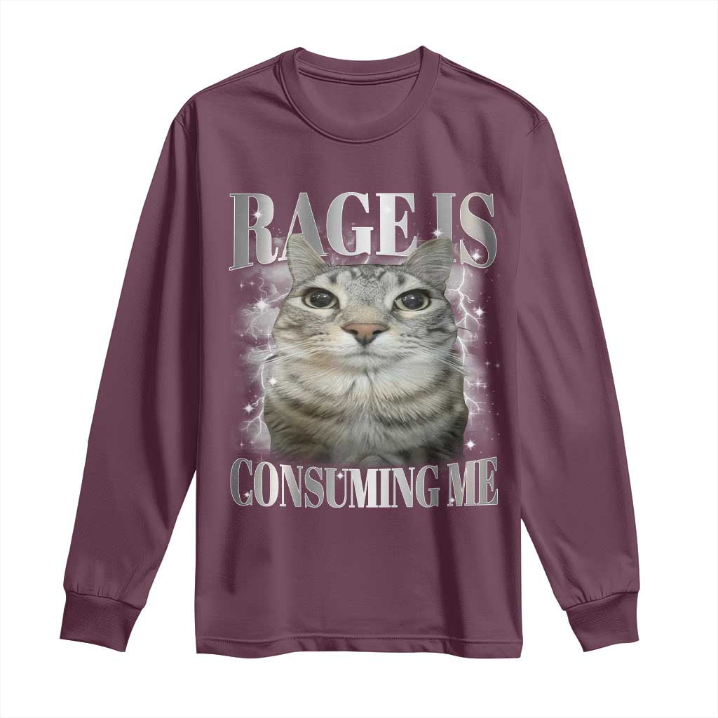 Rage Is Consuming Me Long Sleeve Shirt Funny Silly Cat Memes TS10 Maroon Print Your Wear