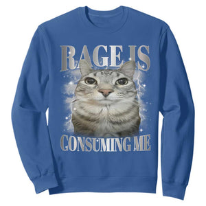 Rage Is Consuming Me Sweatshirt Funny Silly Cat Memes TS10 Royal Blue Print Your Wear