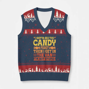 Funny Lollipop Van Gift V-Neck Knit Sweater Vest Creepy Adult I Gotta See The Candy First I'm Not Stupid TS10 Navy Red Print Your Wear