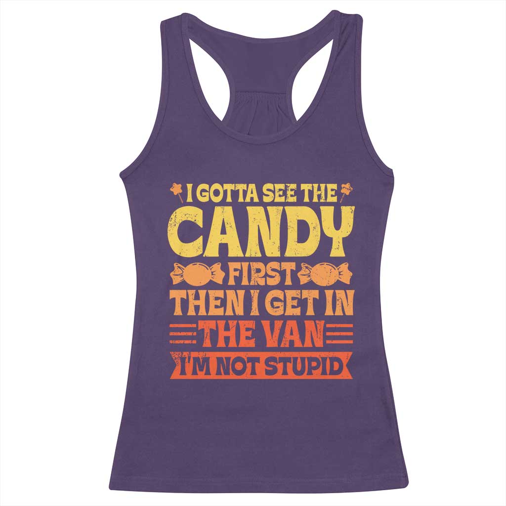 Funny Lollipop Van Gift Racerback Tank Top Creepy Adult I Gotta See The Candy First I'm Not Stupid TS10 Purple Print Your Wear