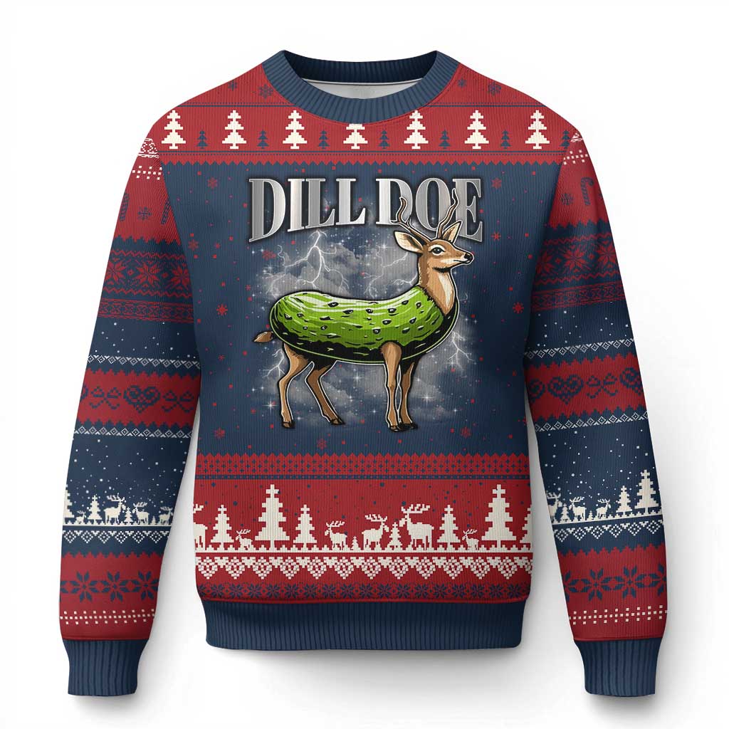 Dill Doe Ugly Christmas Sweater Funny Adult Humor Pickle Deer Bootleg Graphic 90s TS10 Navy Red Print Your Wear