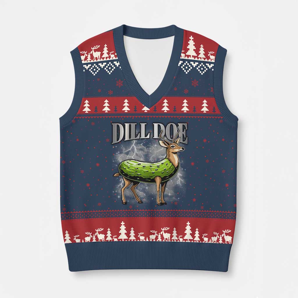Dill Doe V-Neck Knit Sweater Vest Funny Adult Humor Pickle Deer Bootleg Graphic 90s TS10 Navy Red Print Your Wear