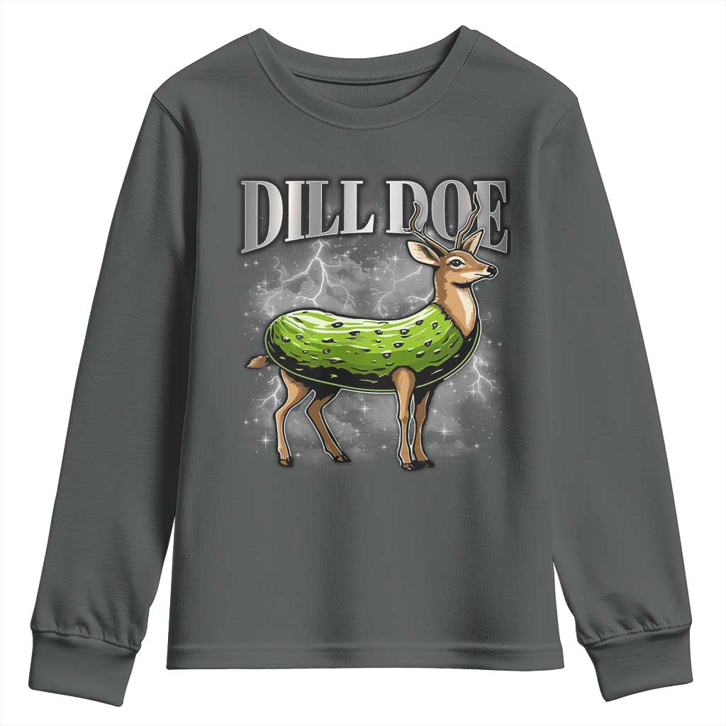 Dill Doe Youth Sweatshirt Funny Adult Humor Pickle Deer Bootleg Graphic 90s TS10 Dark Heather Print Your Wear