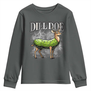 Dill Doe Youth Sweatshirt Funny Adult Humor Pickle Deer Bootleg Graphic 90s TS10 Dark Heather Print Your Wear