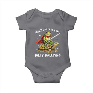 Silly Goose Baby Onesie Sorry Im Late I Was Dilly Dallying TS10 Charcoal Print Your Wear