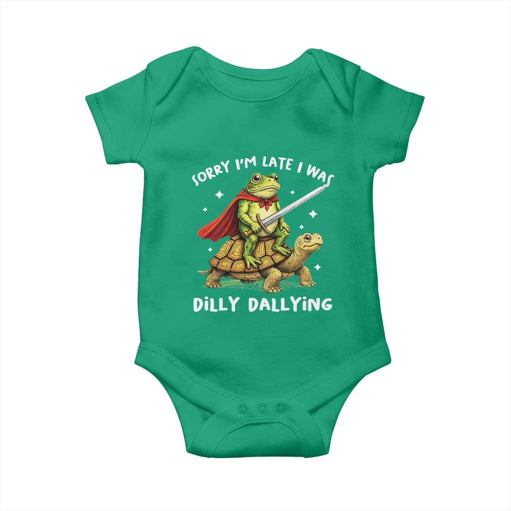 Silly Goose Baby Onesie Sorry Im Late I Was Dilly Dallying TS10 Irish Green Print Your Wear
