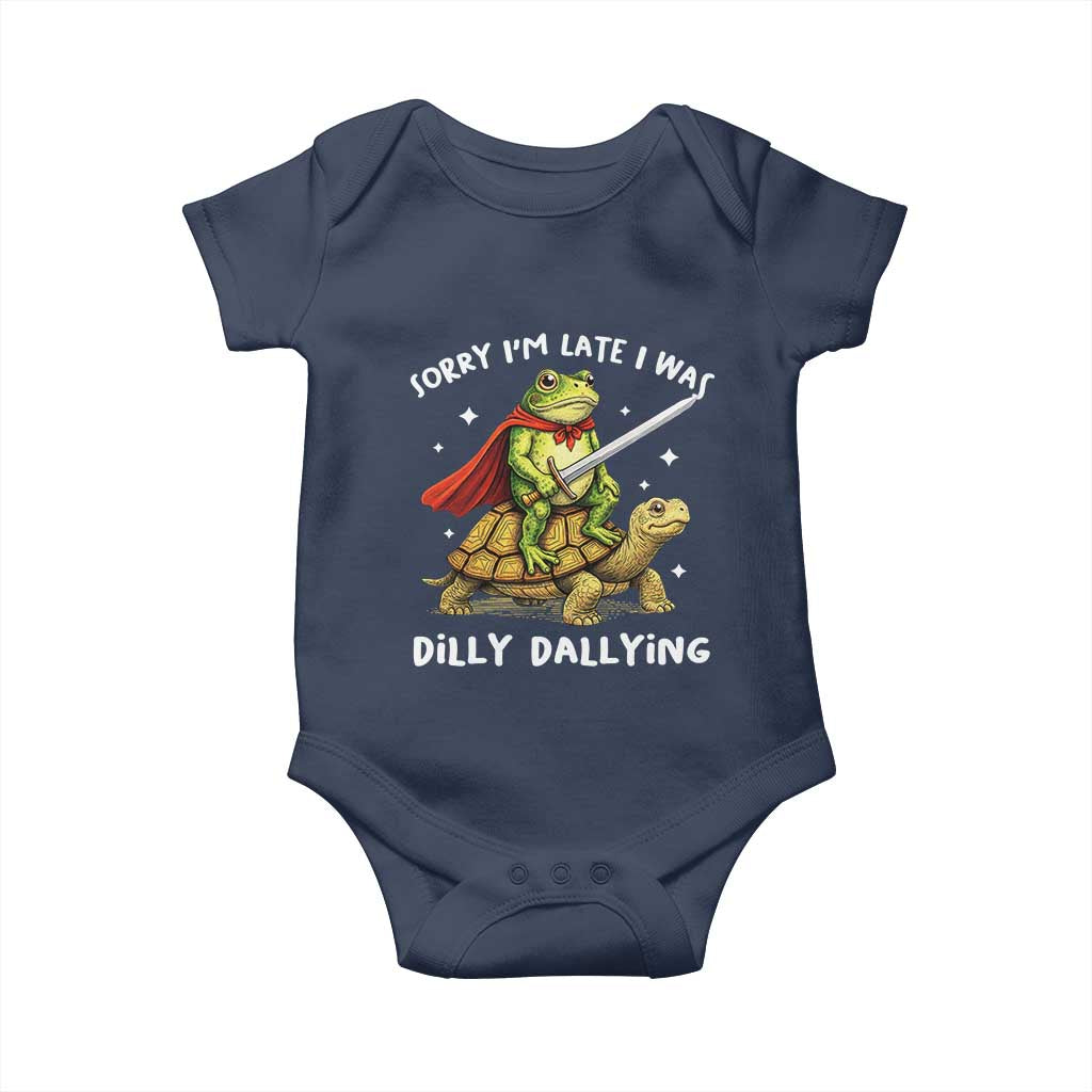Silly Goose Baby Onesie Sorry Im Late I Was Dilly Dallying TS10 Navy Print Your Wear