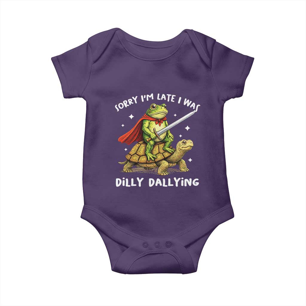 Silly Goose Baby Onesie Sorry Im Late I Was Dilly Dallying TS10 Purple Print Your Wear