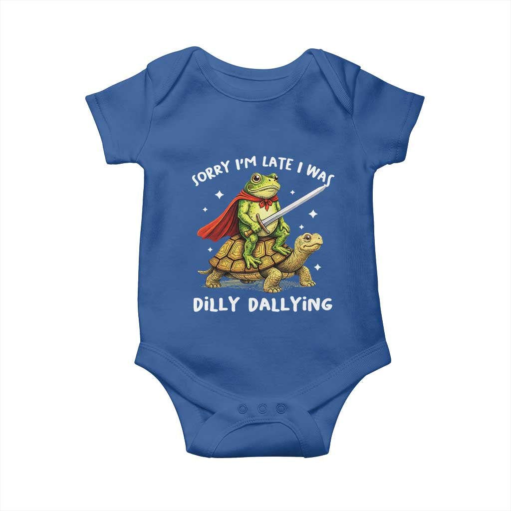 Silly Goose Baby Onesie Sorry Im Late I Was Dilly Dallying TS10 Royal Blue Print Your Wear