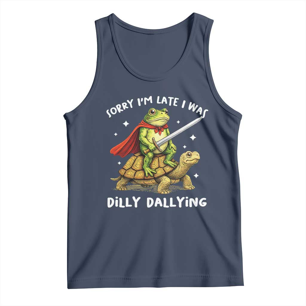 Silly Goose Tank Top Sorry Im Late I Was Dilly Dallying TS10 Navy Print Your Wear