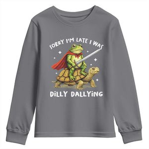 Silly Goose Youth Sweatshirt Sorry Im Late I Was Dilly Dallying TS10 Charcoal Print Your Wear