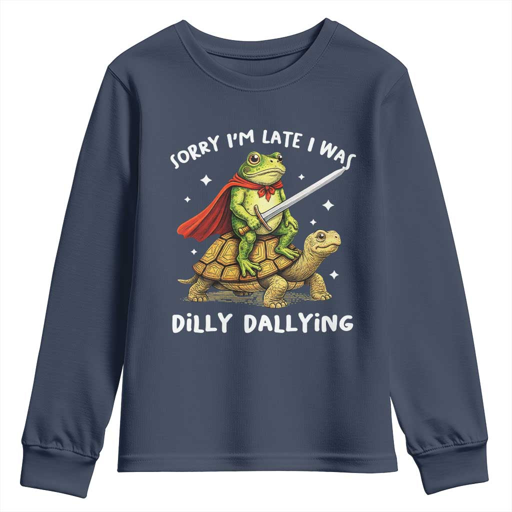 Silly Goose Youth Sweatshirt Sorry Im Late I Was Dilly Dallying TS10 Navy Print Your Wear