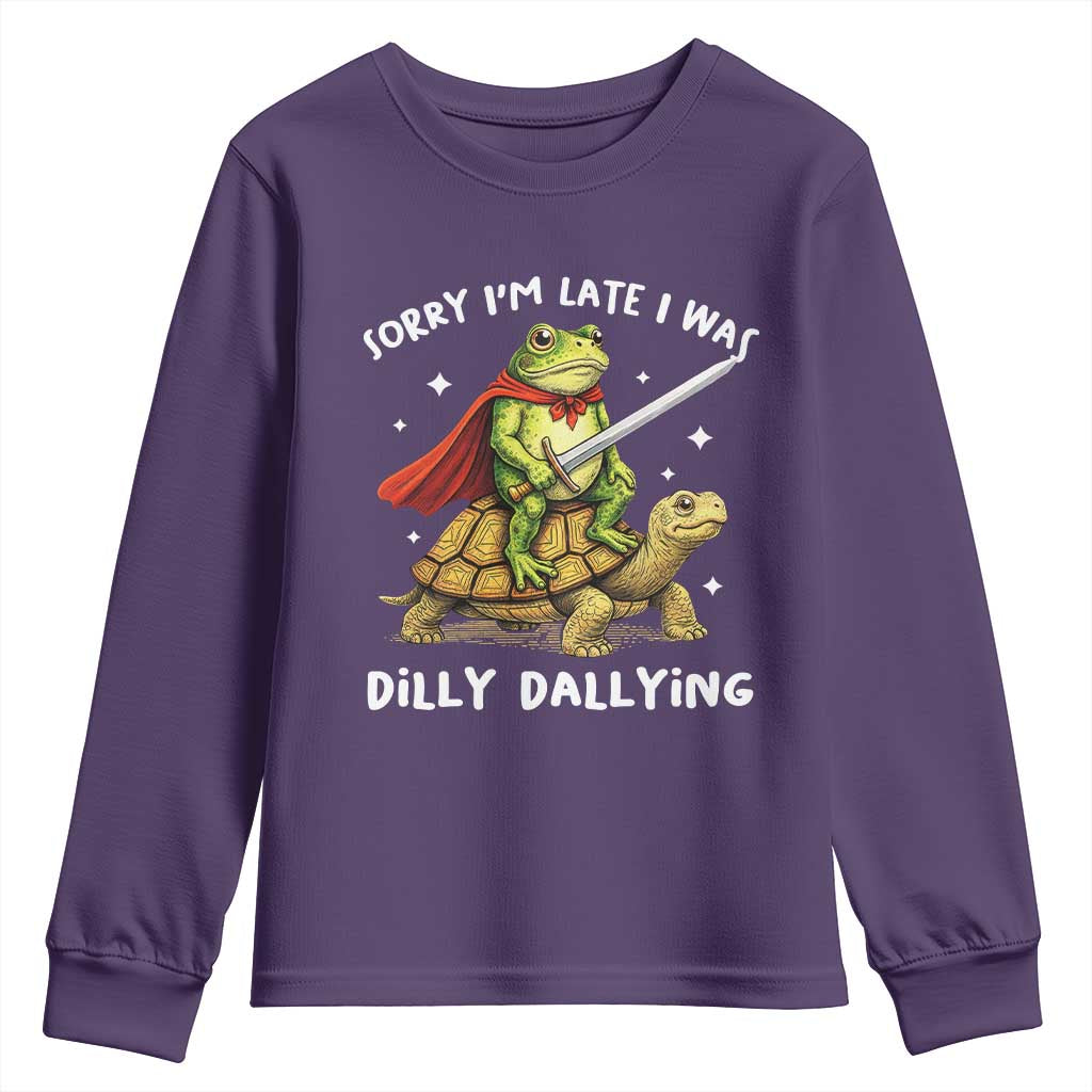 Silly Goose Youth Sweatshirt Sorry Im Late I Was Dilly Dallying TS10 Purple Print Your Wear