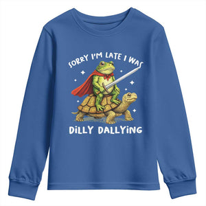 Silly Goose Youth Sweatshirt Sorry Im Late I Was Dilly Dallying TS10 Royal Blue Print Your Wear