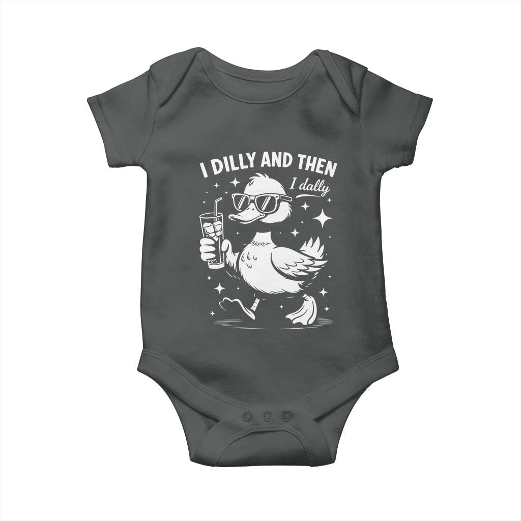 I Dilly And Then I Dally Baby Onesie Retro Duck Funny Animal Meme TS10 Dark Heather Print Your Wear