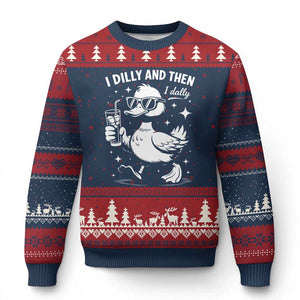 I Dilly And Then I Dally Ugly Christmas Sweater Retro Duck Funny Animal Meme TS10 Navy Red Print Your Wear