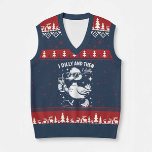I Dilly And Then I Dally V-Neck Knit Sweater Vest Retro Duck Funny Animal Meme TS10 Navy Red Print Your Wear