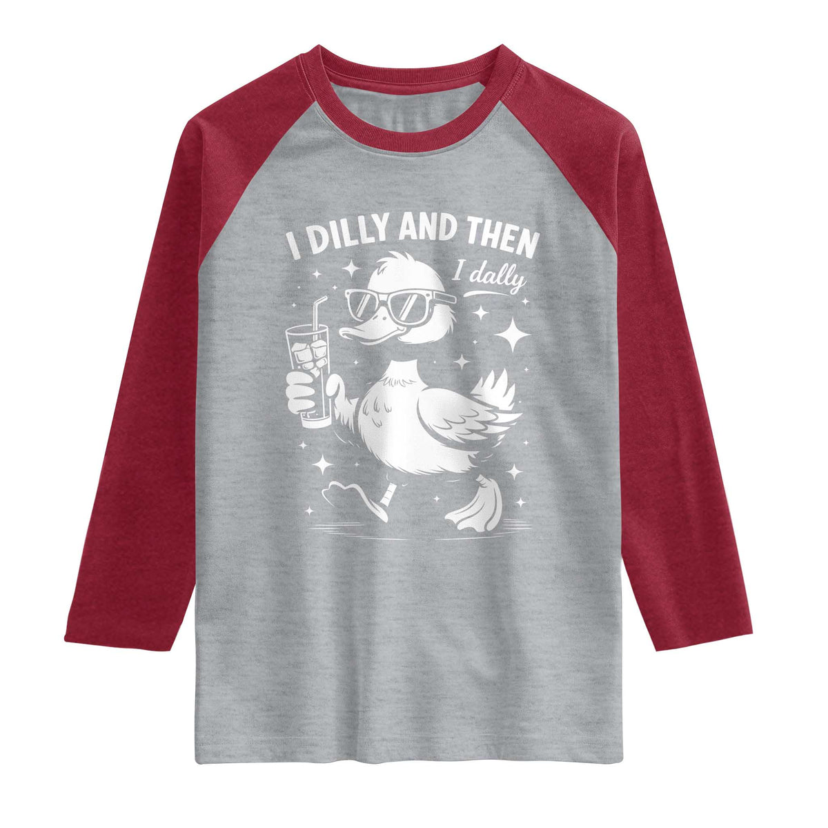 I Dilly And Then I Dally Raglan Shirt Retro Duck Funny Animal Meme TS10 Heather Gray Heather Red Print Your Wear