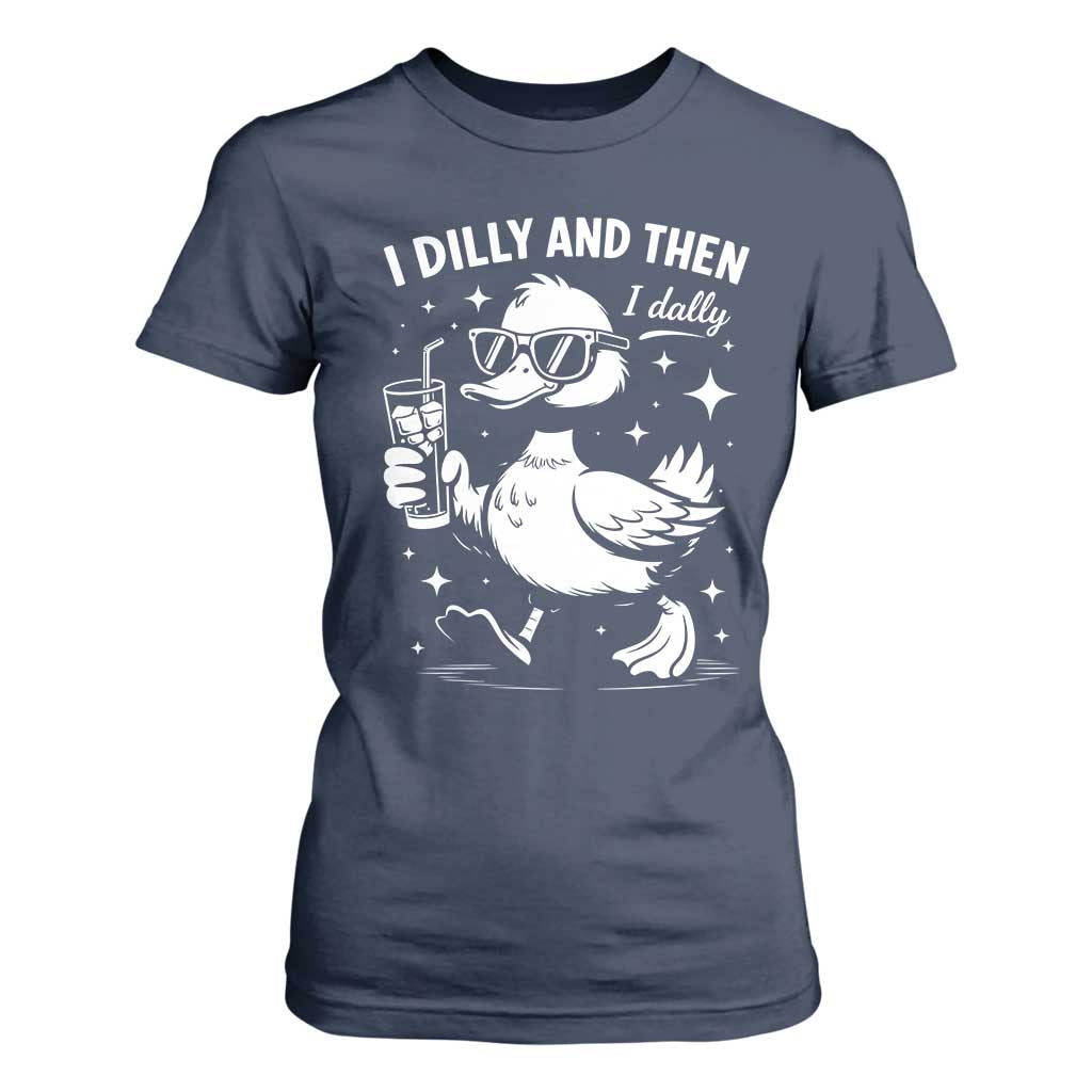 I Dilly And Then I Dally T Shirt For Women Retro Duck Funny Animal Meme TS10 Navy Print Your Wear