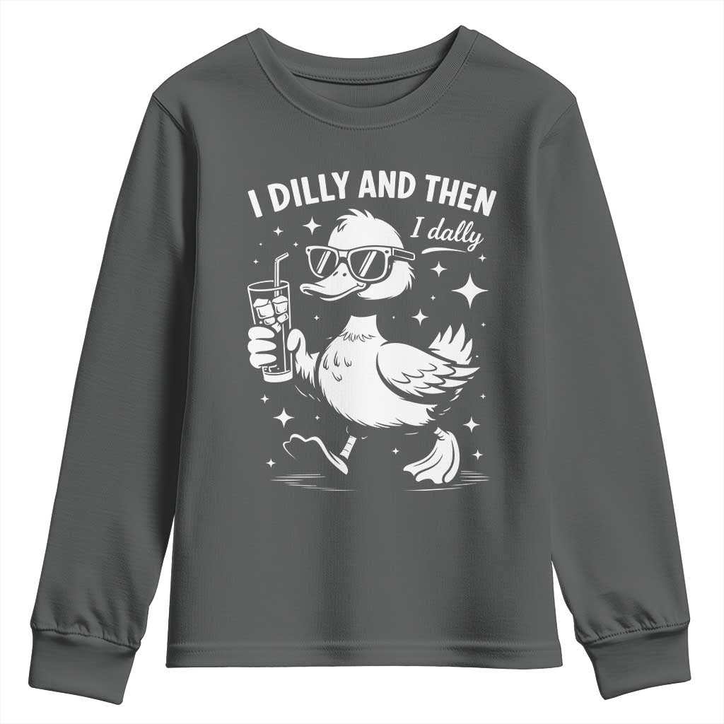 I Dilly And Then I Dally Youth Sweatshirt Retro Duck Funny Animal Meme TS10 Dark Heather Print Your Wear