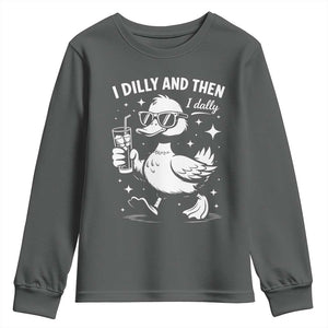 I Dilly And Then I Dally Youth Sweatshirt Retro Duck Funny Animal Meme TS10 Dark Heather Print Your Wear
