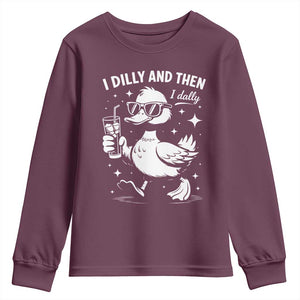 I Dilly And Then I Dally Youth Sweatshirt Retro Duck Funny Animal Meme TS10 Maroon Print Your Wear