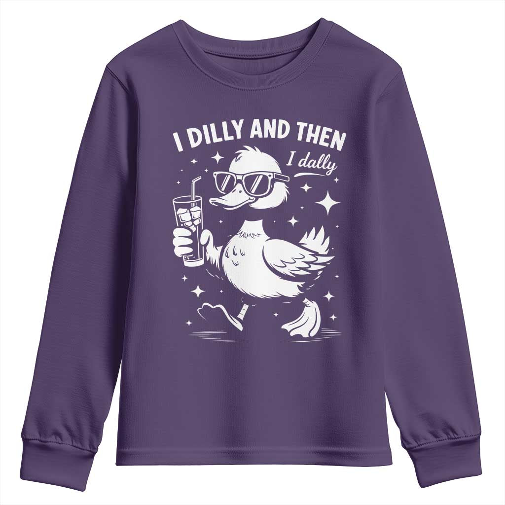 I Dilly And Then I Dally Youth Sweatshirt Retro Duck Funny Animal Meme TS10 Purple Print Your Wear