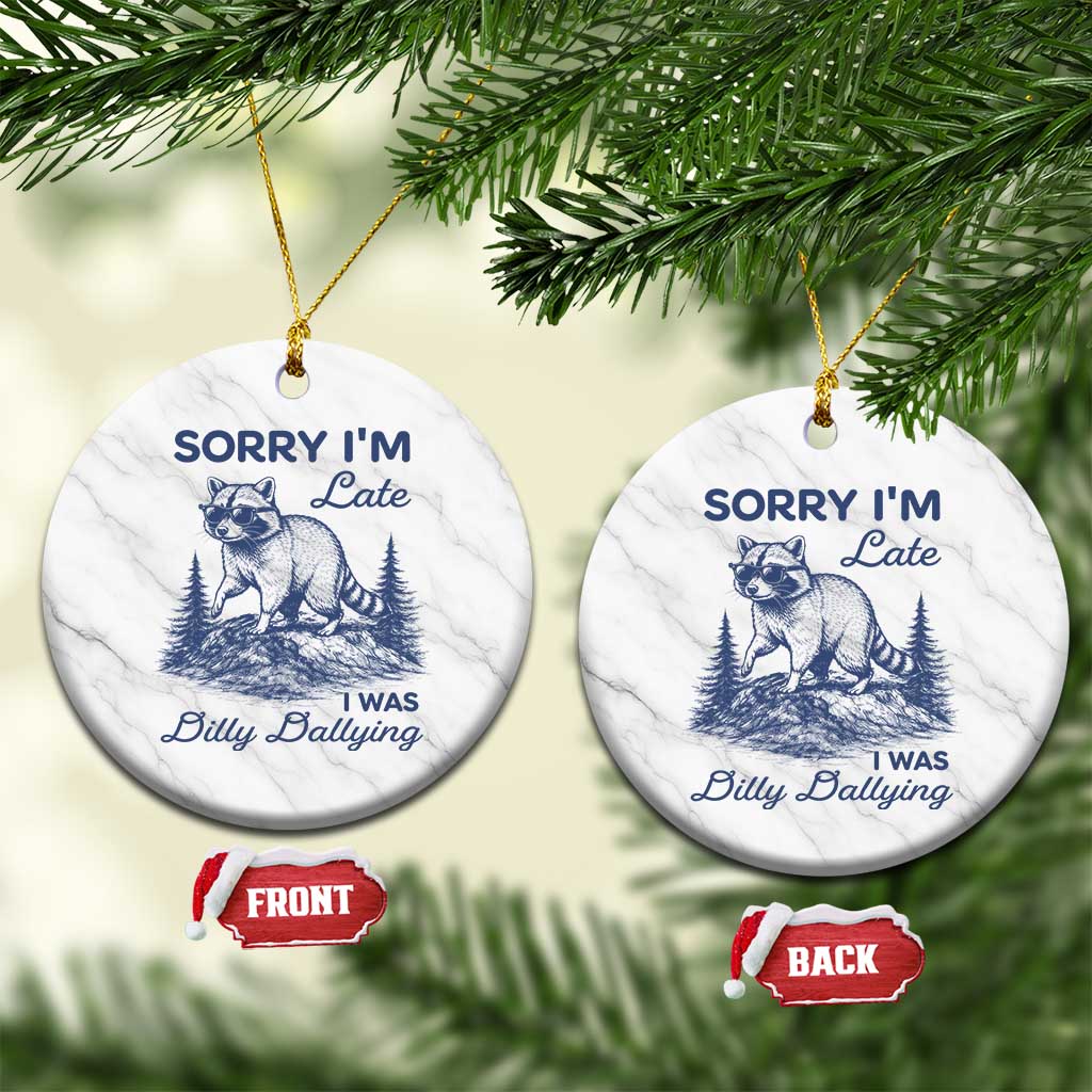 Raccoon Dilly Dallying Ceramic Ornament Funny Sorry Im Late Silly Animal TS10 1pc White Marble Print Your Wear