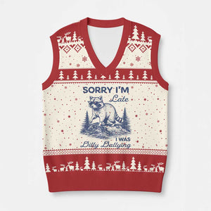 Raccoon Dilly Dallying V-Neck Knit Sweater Vest Funny Sorry Im Late Silly Animal TS10 Beige Red Print Your Wear
