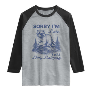 Raccoon Dilly Dallying Raglan Shirt Funny Sorry Im Late Silly Animal TS10 Heather Gray Black Print Your Wear