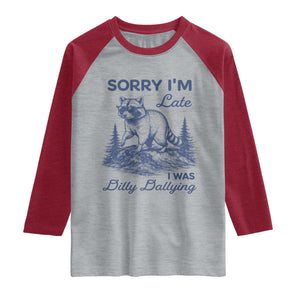 Raccoon Dilly Dallying Raglan Shirt Funny Sorry Im Late Silly Animal TS10 Heather Gray Heather Red Print Your Wear