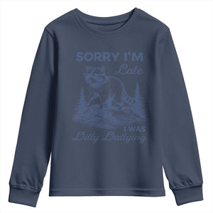 Raccoon Dilly Dallying Youth Sweatshirt Funny Sorry Im Late Silly Animal TS10 Navy Print Your Wear