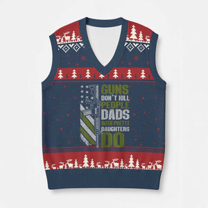Funny Girl Dad V-Neck Knit Sweater Vest Guns Dont Kill People Dads With Pretty Daughters Do American Flag TS10 Navy Red Print Your Wear