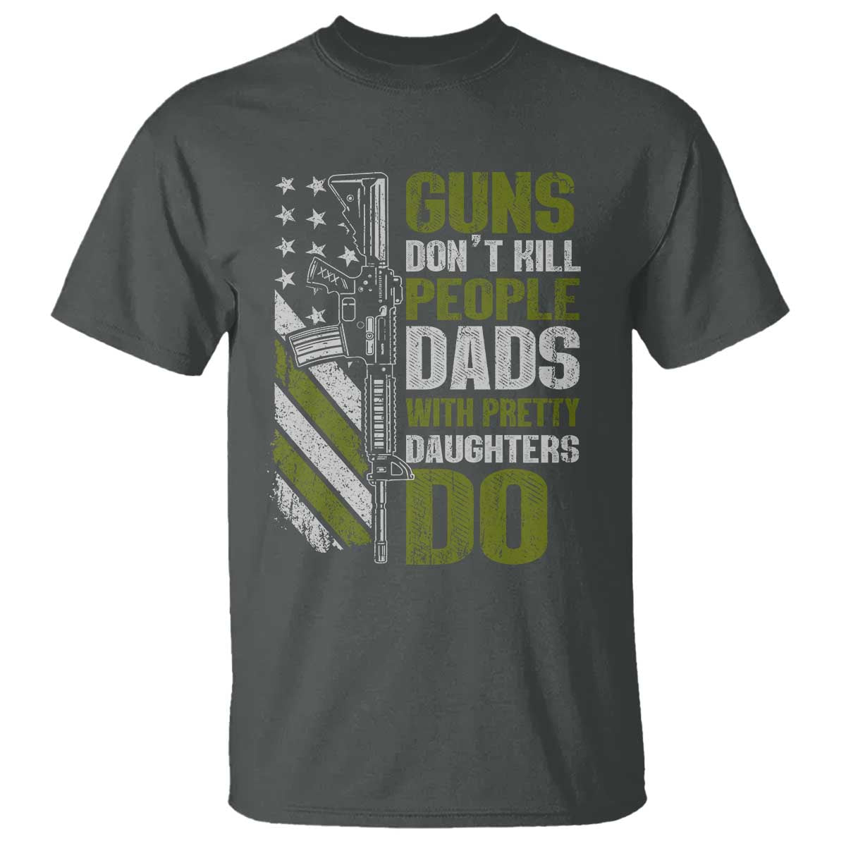 Funny Girl Dad T Shirt Guns Dont Kill People Dads With Pretty Daughters Do American Flag TS10 Dark Heather Print Your Wear