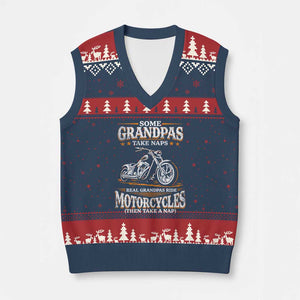Biker Grandpa V-Neck Knit Sweater Vest Some Grandpas Take Naps Real Grandpas Ride Motorcycles TS10 Navy Red Print Your Wear